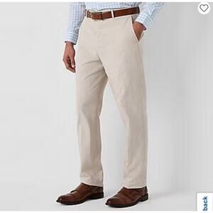 Stafford Linen Dress Pants Flat Front Slim Fit Men's Sz 40x30 Tan Beach Wedding